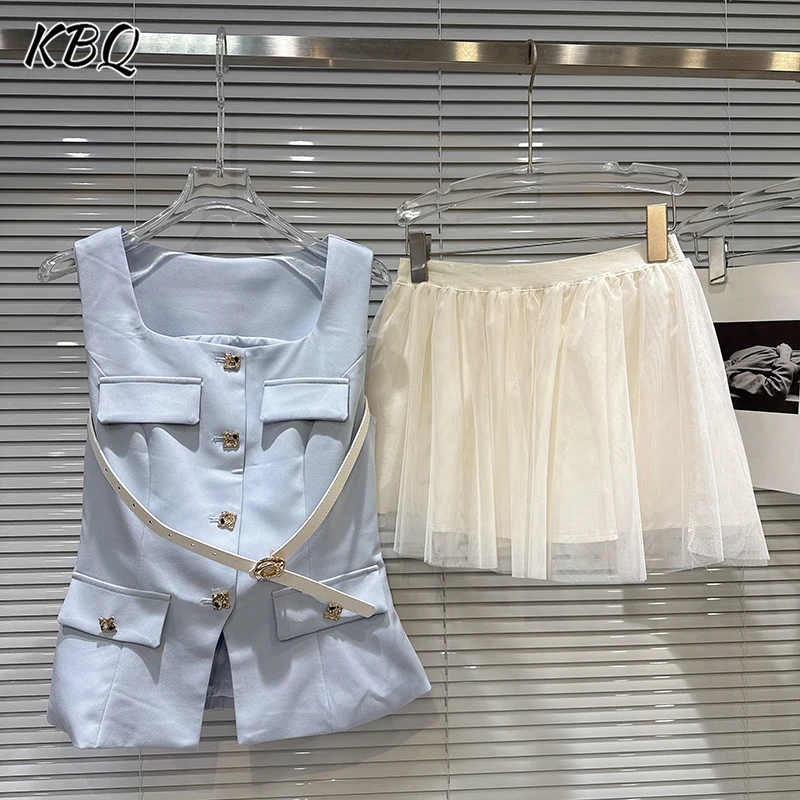 KBQ Elegant Two Piece Sets for Women Square Collar Sleeveless Spliced Metal Tops High Waist Loose Mesh Tops Chic Set Female New
KBQ Elegant Two Piece Sets for Women Square Collar Sleeveless Spliced Metal Tops High Waist Loose Mesh Tops Chic Set Female New