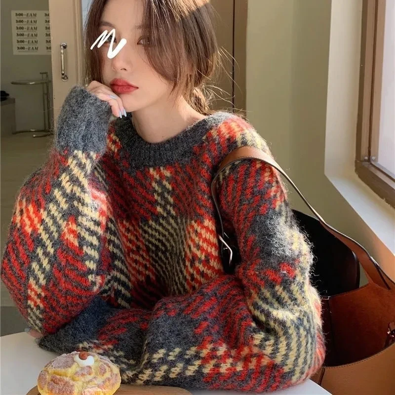 GIDYQ Vintage Long Sleeve Knitted Sweater Women Korean Loose Lazy Pullovers Soft All Match Office Lady Jumpers Autumn Winter
GIDYQ Vintage Long Sleeve Knitted Sweater Women Korean Loose Lazy Pullovers Soft All Match Office Lady Jumpers Autumn Winter