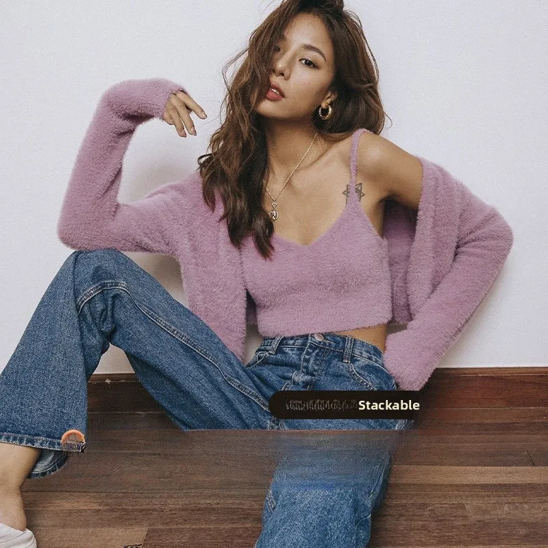 Sincethen Cream Cotton Candy Set Women's Fashion Knitted Sweater Two-Piece Ensemble Autumn Collection Soft Purple Color
Sincethen Cream Cotton Candy Set Women's Fashion Knitted Sweater Two-Piece Ensemble Autumn Collection Soft Purple Color