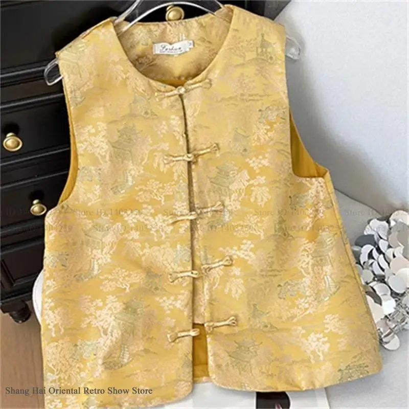 Gold Yellow Jacquard Women Vest Jacket New Chinese Style Qipao Top Sleeveless Hanfu Coat Elegant Spring Festival Party Costume
Gold Yellow Jacquard Women Vest Jacket New Chinese Style Qipao Top Sleeveless Hanfu Coat Elegant Spring Festival Party Costume