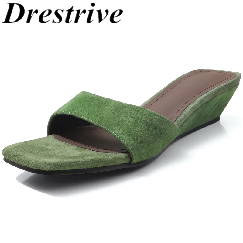 Drestrive 2026 Handmade Simple Women's Slippers Sheep Suede Square Toe Thick Mid Heels Wedges Summer Shoes Sandals
Drestrive 2026 Handmade Simple Women's Slippers Sheep Suede Square Toe Thick Mid Heels Wedges Summer Shoes Sandals