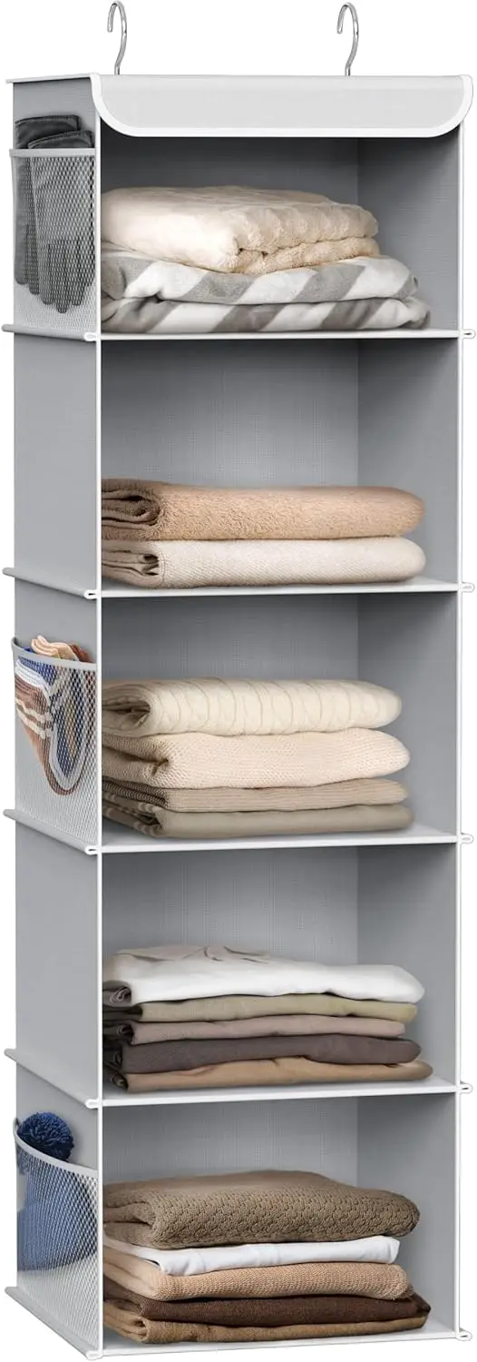 5-Shelf Hanging Closet Organizer, Gray, 12x12x45 Inches, Mesh Pockets & Hooks
5-Shelf Hanging Closet Organizer, Gray, 12x12x45 Inches, Mesh Pockets & Hooks