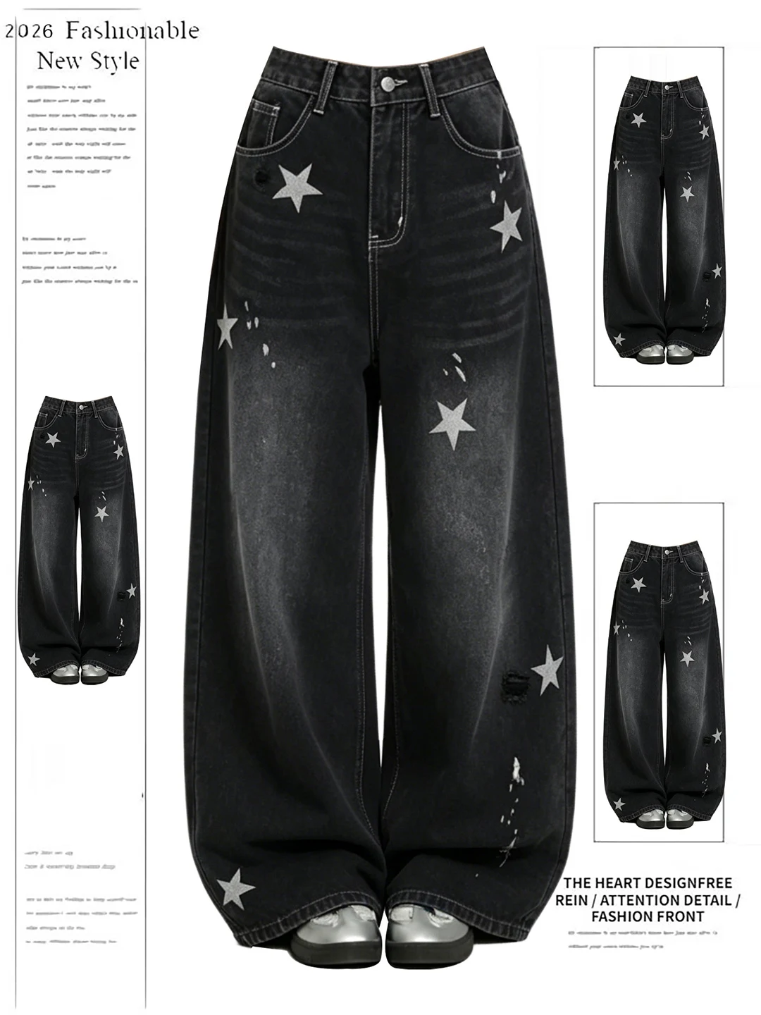 Retro American Star Print High Waist Wide Leg Black Denim Jeans Draping Straight Floor-Length Pants Casual Summer 2026
Retro American Star Print High Waist Wide Leg Black Denim Jeans Draping Straight Floor-Length Pants Casual Summer 2026