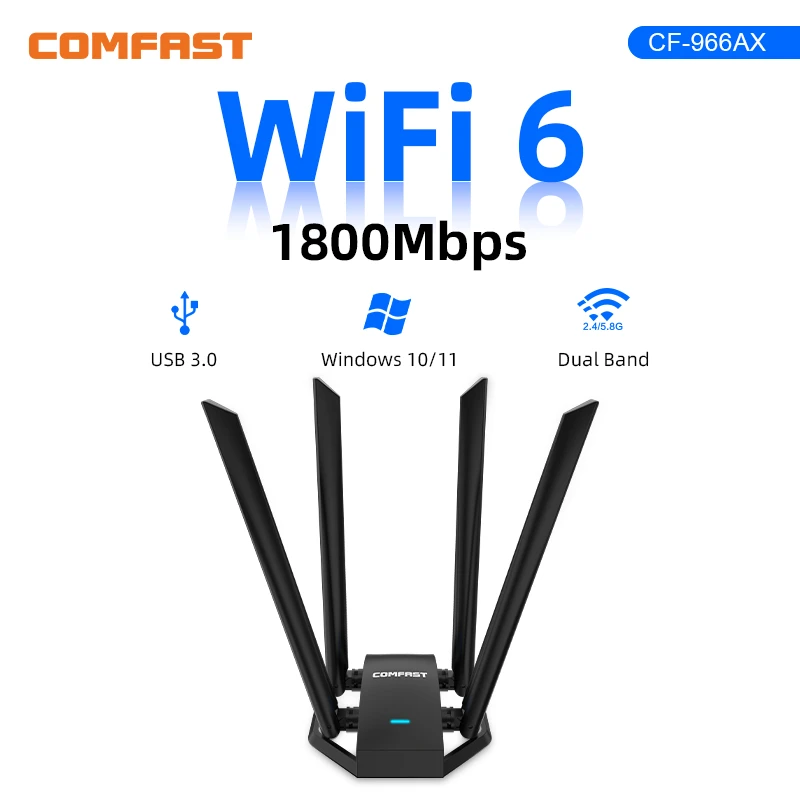 Comfast Adaptador Wi-Fi 6 Адаптер Usb 3.0 AX1800 5G/2G Антенна с высоким коэффициентом усиления Para Wifi6 PC Cle Удлинительный кабель приемника сетевой карты
Comfast Adaptador Wi-Fi 6 Адаптер Usb 3.0 AX1800 5G/2G Антенна с высоким коэффициентом усиления Para Wifi6 PC Cle Удлинительный кабель приемника сетевой карты