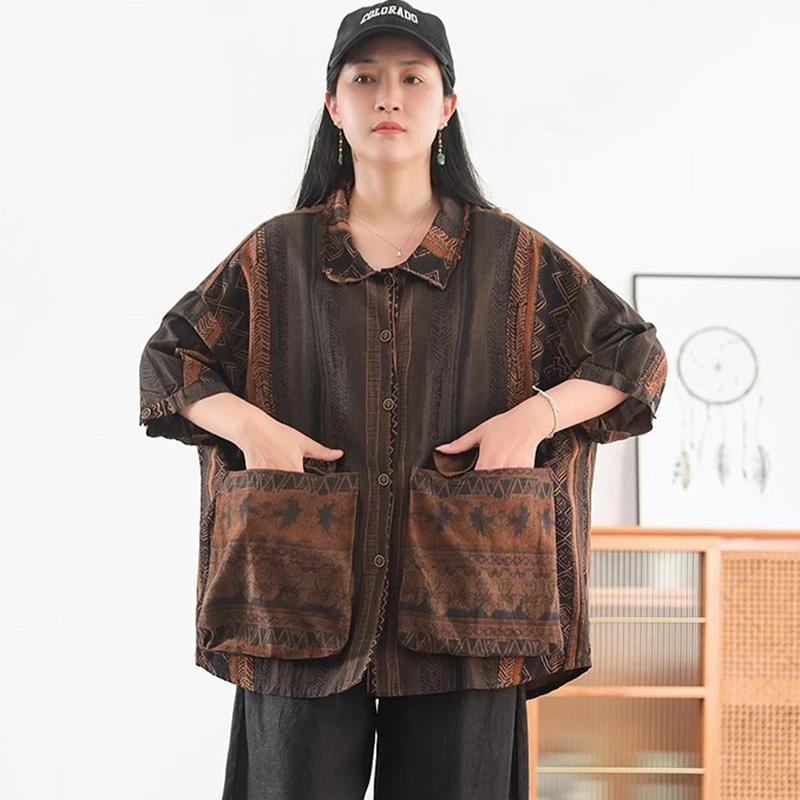 Oversized Women Casual Shirt New Arrival 2025 Summer Vintage Style Big Pockets Loose Female Half Sleeve Cotton Tops Shirts T694
Oversized Women Casual Shirt New Arrival 2025 Summer Vintage Style Big Pockets Loose Female Half Sleeve Cotton Tops Shirts T694