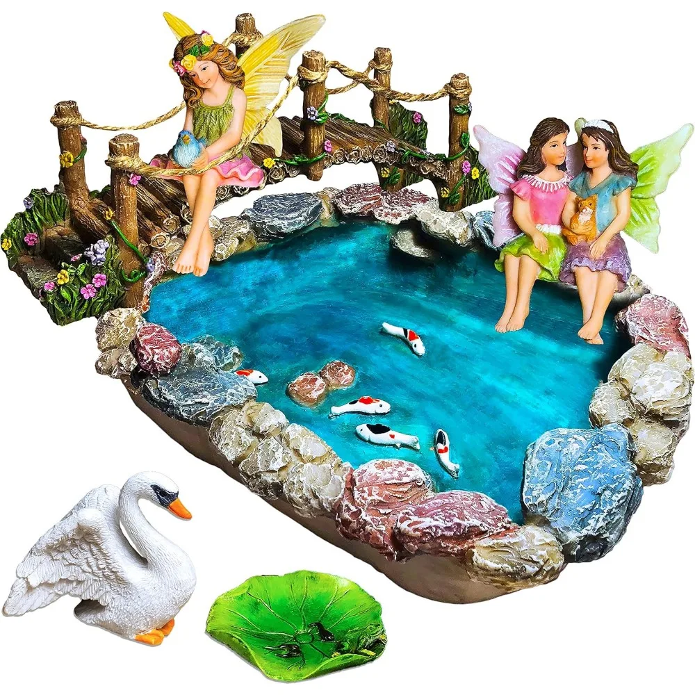 Fairy Garden Fish Pond Kit with Miniature Bridge, 6-Piece Figurines & Accessories for Outdoor or Indoor Decor
Fairy Garden Fish Pond Kit with Miniature Bridge, 6-Piece Figurines & Accessories for Outdoor or Indoor Decor