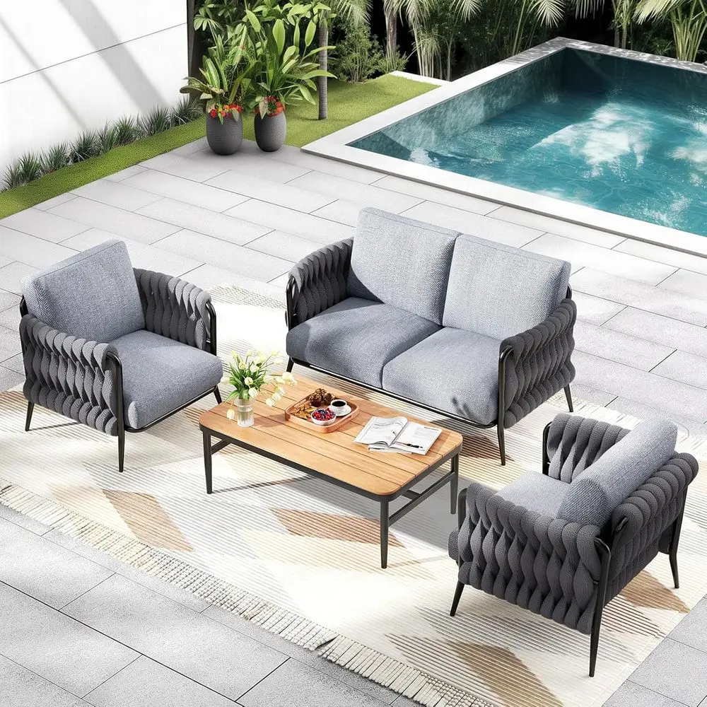 Patio urniture Set, 4-Seat Outdoor Soa urniture Deep Seating with Coee Table, Metal Patio Contion Sets with Waterproo & Extra-Th
Patio urniture Set, 4-Seat Outdoor Soa urniture Deep Seating with Coee Table, Metal Patio Contion Sets with Waterproo & Extra-Th