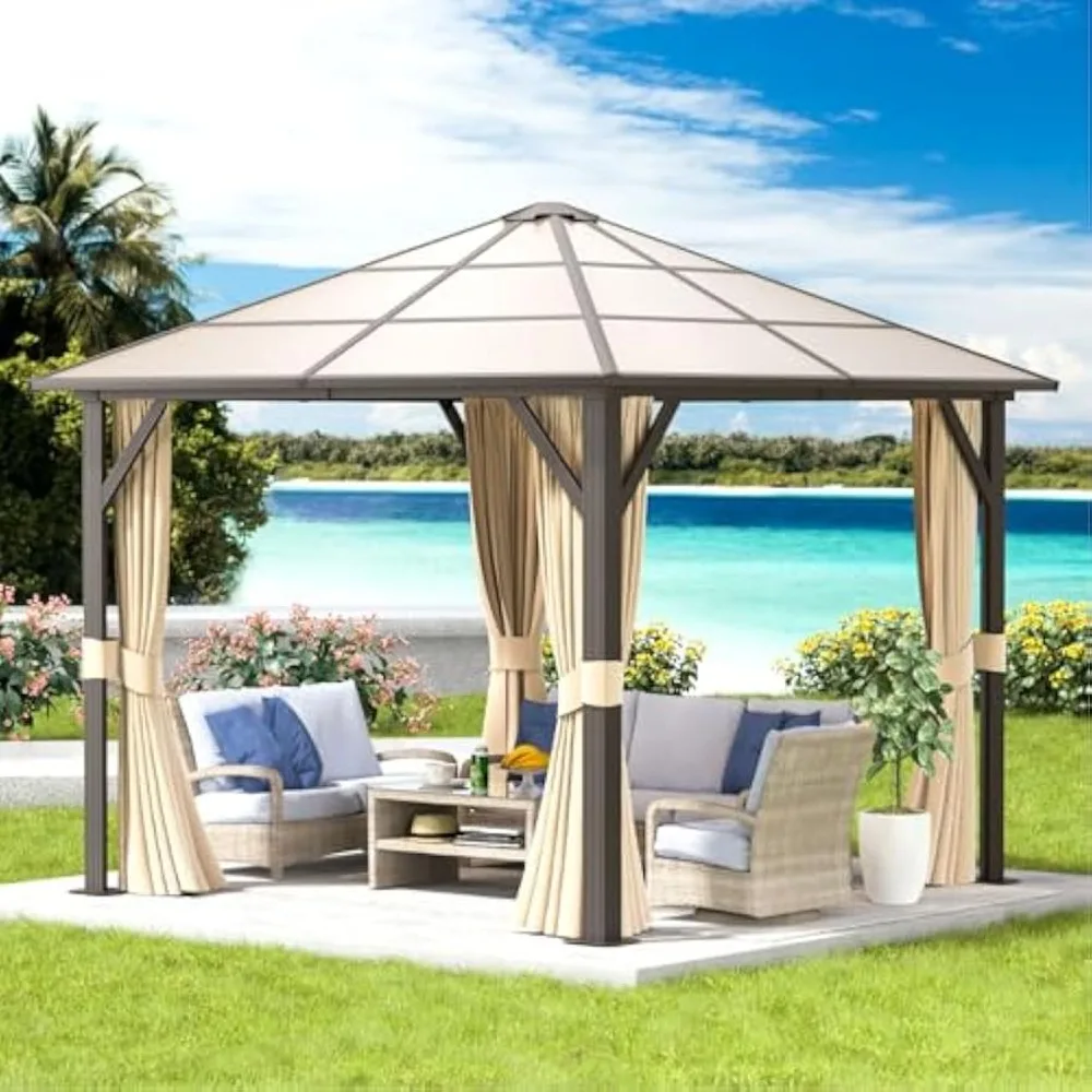 10FT X 10FT Gazebo, Single Polycarbonate Top, Outdoor Polycarbonate Frame Permanent Gazebo with Curtains and Netting
10FT X 10FT Gazebo, Single Polycarbonate Top, Outdoor Polycarbonate Frame Permanent Gazebo with Curtains and Netting