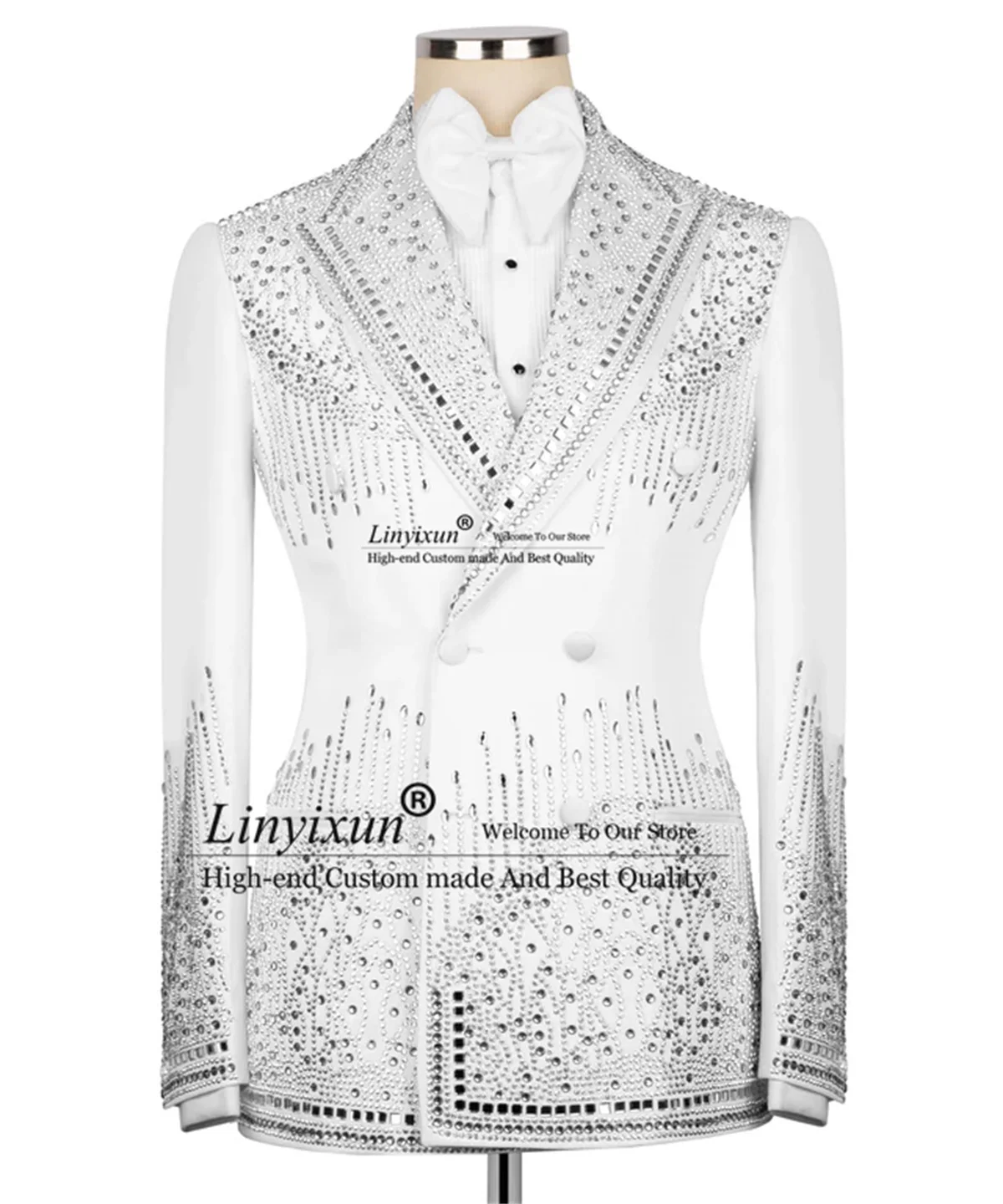 High End Beaded Crystal Men Suits Customized 2 Pieces Sets Tuxedo Wedding trajes para hombre Double Breated Groom Prom Blazer
High End Beaded Crystal Men Suits Customized 2 Pieces Sets Tuxedo Wedding trajes para hombre Double Breated Groom Prom Blazer