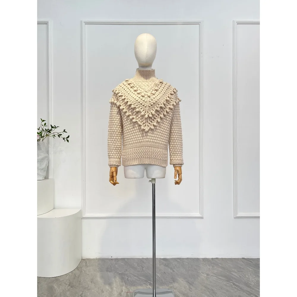 2025 Новый бежевый свитер ручной вязки с длинными рукавами и крючком с высоким воротником
2025 Новый бежевый свитер ручной вязки с длинными рукавами и крючком с высоким воротником