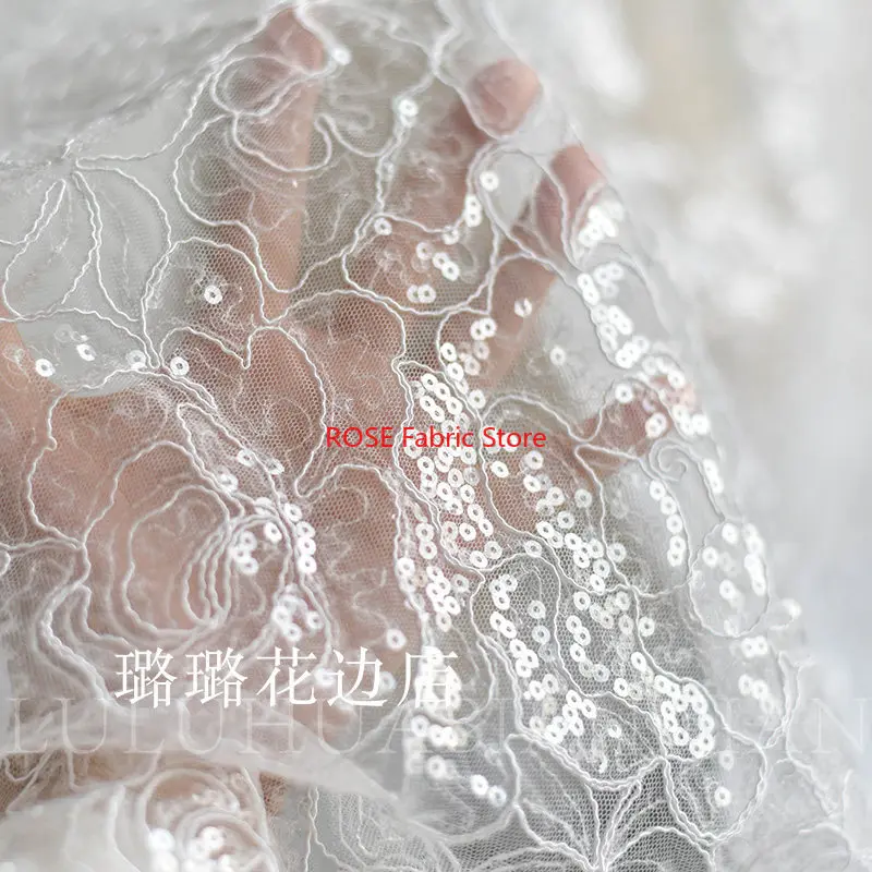 Exquisite full rose sequin embroidered lace fabric flowers soft mesh tulle for Wedding Dress, Prom Gown, Couture Design, 1 yard
Exquisite full rose sequin embroidered lace fabric flowers soft mesh tulle for Wedding Dress, Prom Gown, Couture Design, 1 yard