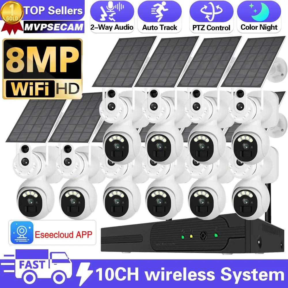 4K 8MP Wifi Surveillance Dual Lens Solar PTZ Cameras Kit 10CH NVR Security System Wireless Two Way Talk CCTV Set Auto Tracking
4K 8MP Wifi Surveillance Dual Lens Solar PTZ Cameras Kit 10CH NVR Security System Wireless Two Way Talk CCTV Set Auto Tracking