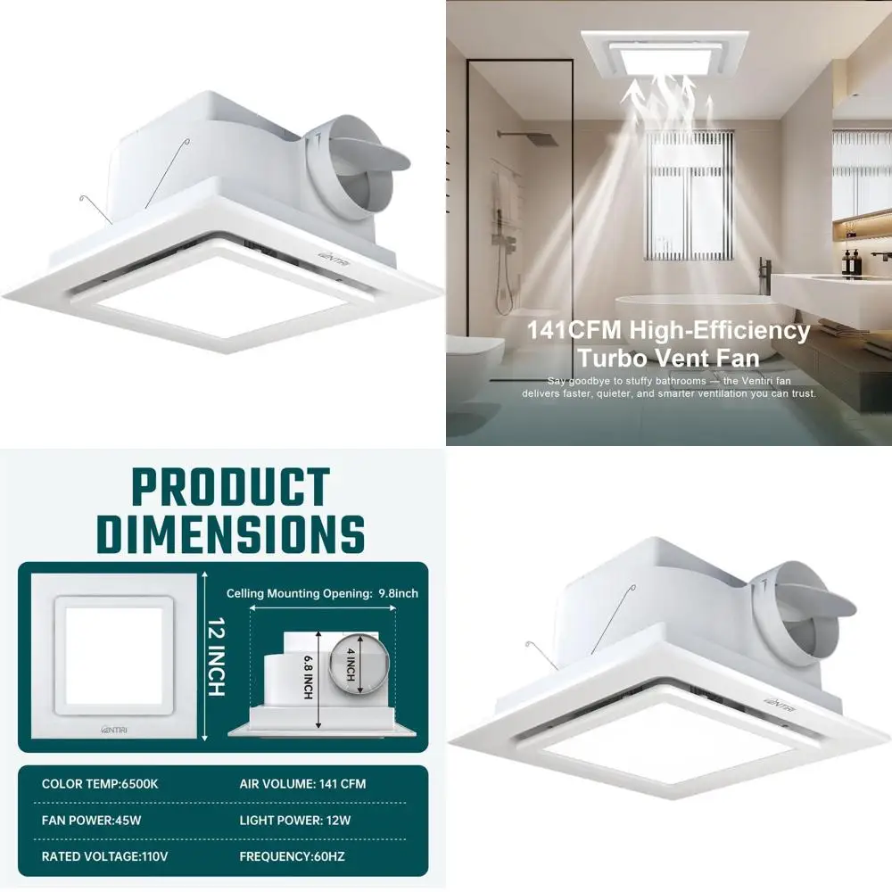 12 Inch Quiet Square LED Light Bathroom Exhaust Fan for Home and Office
12 Inch Quiet Square LED Light Bathroom Exhaust Fan for Home and Office