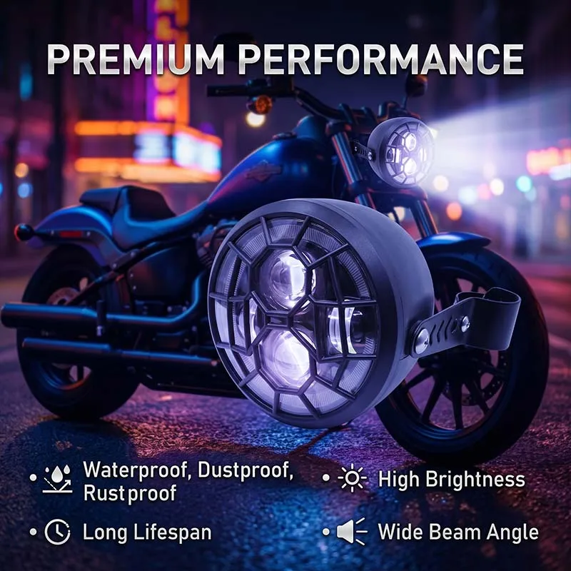 Retro Motorcycle LED Headlight 24-84V Waterproof 4-Pin Connector Front Headlamp With Horn Ambient Light For Electric Scooter
Retro Motorcycle LED Headlight 24-84V Waterproof 4-Pin Connector Front Headlamp With Horn Ambient Light For Electric Scooter