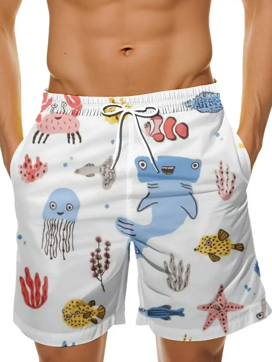 Mens White Quick Dry Swim Trunks With Colorful Sea Creatures Print Cartoon Shark Fish Jellyfish Starfish Pattern
Mens White Quick Dry Swim Trunks With Colorful Sea Creatures Print Cartoon Shark Fish Jellyfish Starfish Pattern
