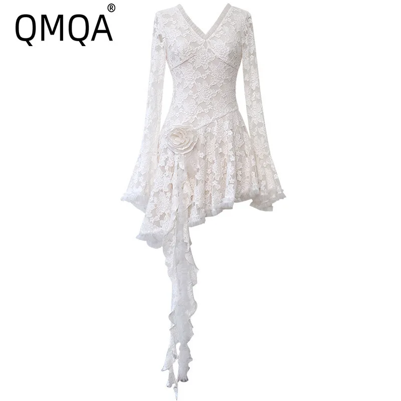 QMQA Fashion Women's French Lace V-neck Asymmetrical Dress Ruffle Hem Slim Fit Mini Party Evening Dress 2025 Spring New 1A778
QMQA Fashion Women's French Lace V-neck Asymmetrical Dress Ruffle Hem Slim Fit Mini Party Evening Dress 2025 Spring New 1A778