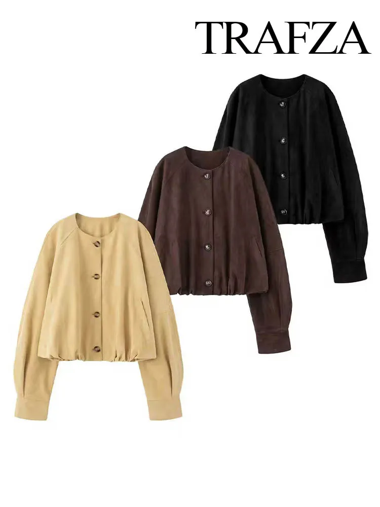 TRAFZA Autumn Woman New Fashion Side Pocket Loose Solid Short Coat Women O-Neck Single-breasted Long Sleeve Casual Jackets
TRAFZA Autumn Woman New Fashion Side Pocket Loose Solid Short Coat Women O-Neck Single-breasted Long Sleeve Casual Jackets