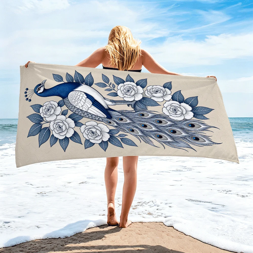 Peacock and rose print beach towel, microfiber, suitable for beach and pool use, ideal for vacations travel, poolside activities
Peacock and rose print beach towel, microfiber, suitable for beach and pool use, ideal for vacations travel, poolside activities