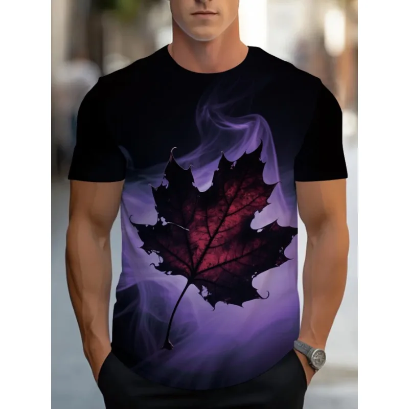 Men's casual short sleeved 3D printed T-shirt with vivid maple leaves and cartoon frog patterns
Men's casual short sleeved 3D printed T-shirt with vivid maple leaves and cartoon frog patterns