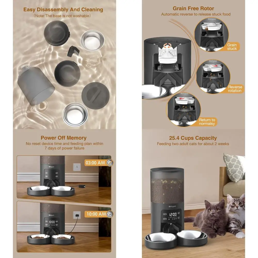 Automatic Cat Feeders - 6L Cat Food Dispenser with Double Bowls, Programmable Timed Feeder for Up to 6 Meals per Day with 10S Vo
Automatic Cat Feeders - 6L Cat Food Dispenser with Double Bowls, Programmable Timed Feeder for Up to 6 Meals per Day with 10S Vo