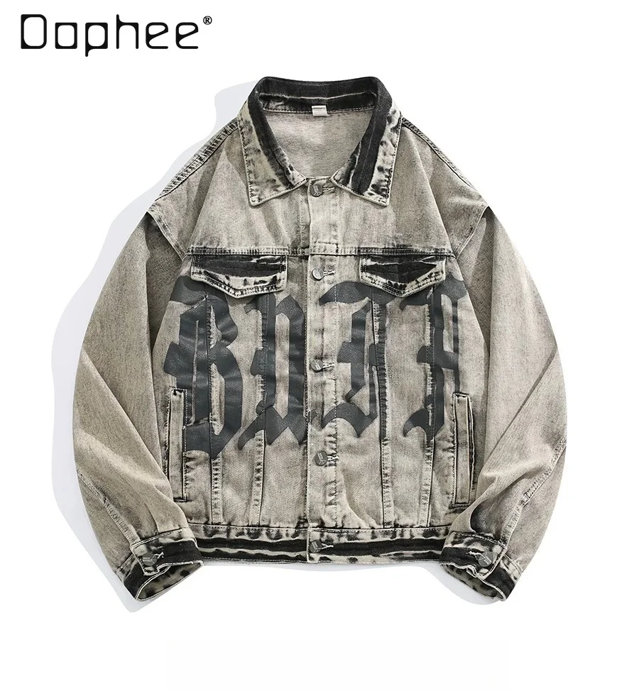 Spring Autumn New Amercian Retro Washed Gothic Letter Print Denim Jacket Casual Loose Button Up Streetwear Coat for Men
Spring Autumn New Amercian Retro Washed Gothic Letter Print Denim Jacket Casual Loose Button Up Streetwear Coat for Men