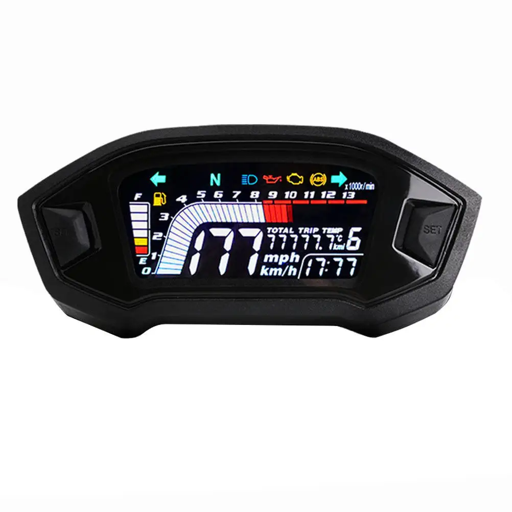 Universal Motorcycle LCD Speedometer Digital Display Water Temperature Odometer Gauge Full Functions Speed Tachometer Compatible
Universal Motorcycle LCD Speedometer Digital Display Water Temperature Odometer Gauge Full Functions Speed Tachometer Compatible