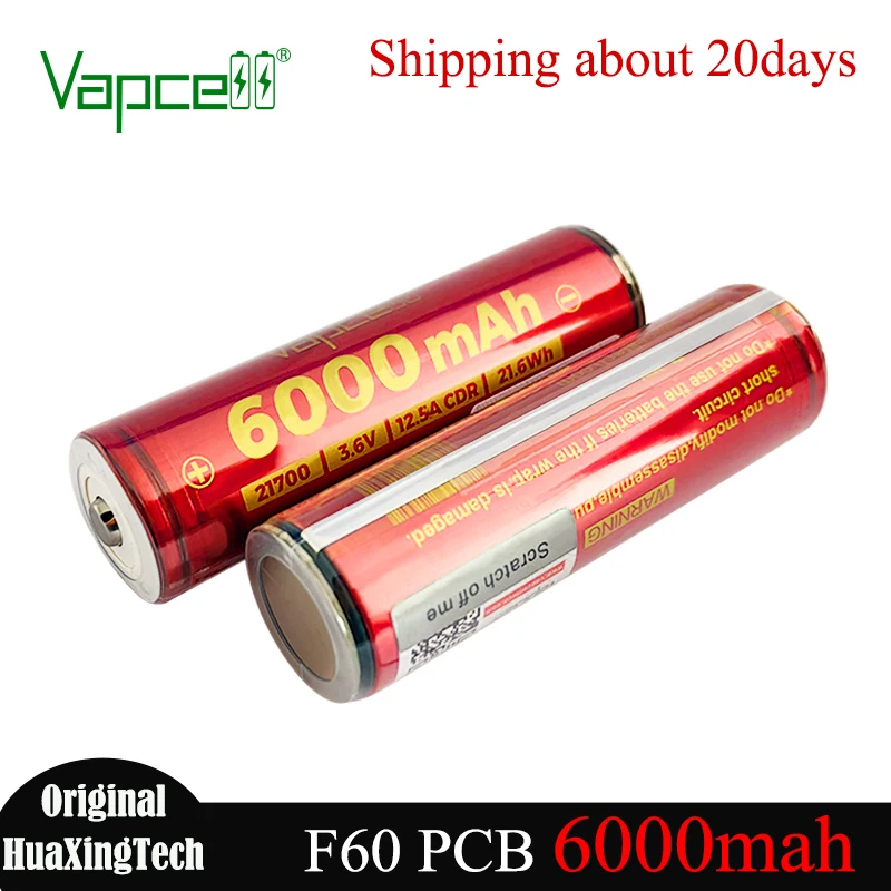 Original Vapcell F60 PCB 6000mah Battery 12.5A 3.7V Button Top Protection INR 21700 High Capacity Rechargeable Lithium Batterie
Original Vapcell F60 PCB 6000mah Battery 12.5A 3.7V Button Top Protection INR 21700 High Capacity Rechargeable Lithium Batterie