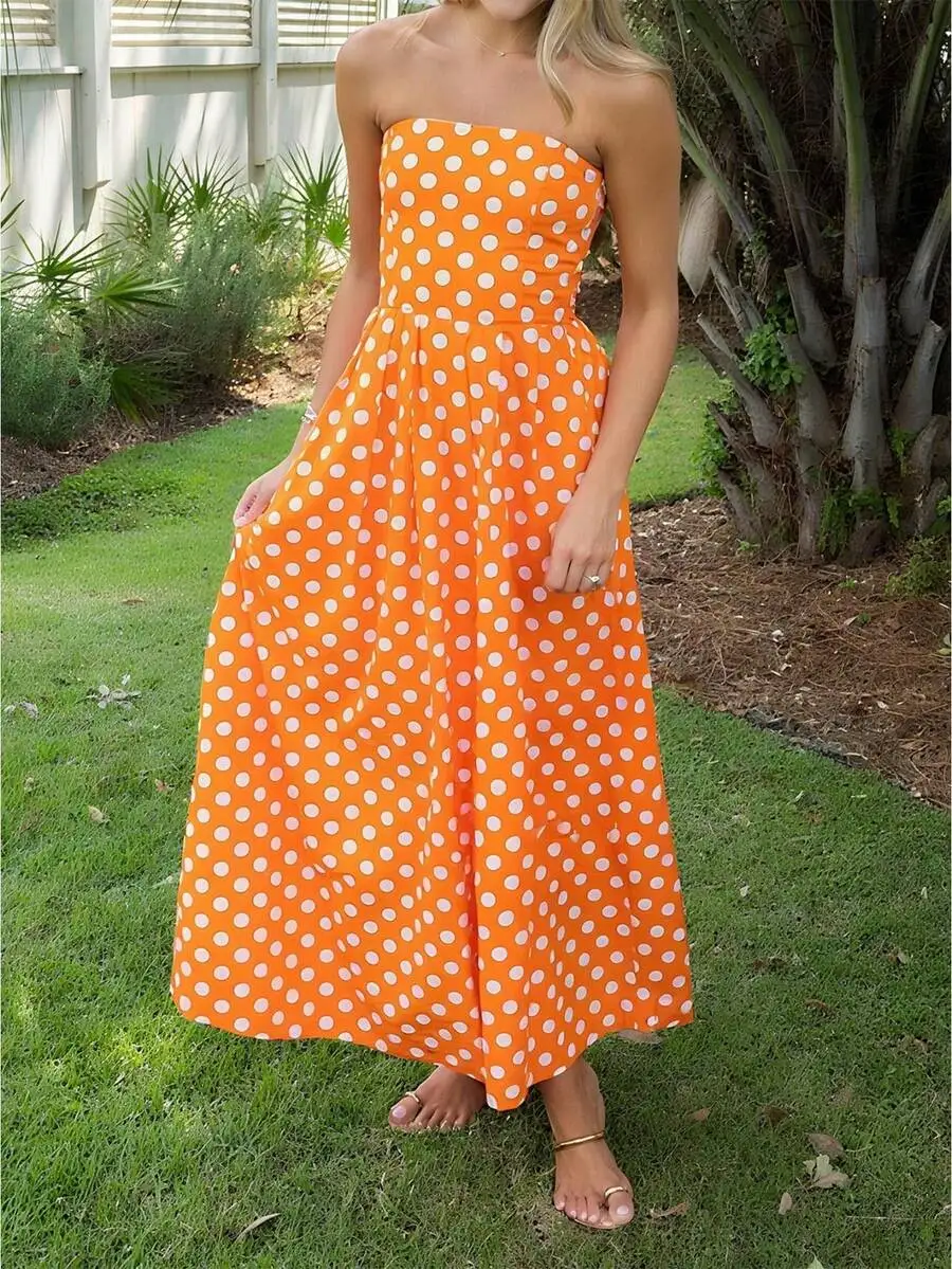 Womens Polka Dot Tube Top Dress Off-Shoulder Sleeveless Backless A-Line Long Dress For Party Street Daily Wear
Womens Polka Dot Tube Top Dress Off-Shoulder Sleeveless Backless A-Line Long Dress For Party Street Daily Wear