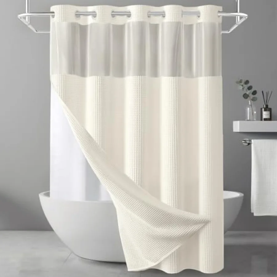 Cotton No Hook Shower Curtain with Snap in Liner Set Less Time Cream Waffle Weave Shower Curtain for Bathroom 75" L x 72" W
Cotton No Hook Shower Curtain with Snap in Liner Set Less Time Cream Waffle Weave Shower Curtain for Bathroom 75" L x 72" W