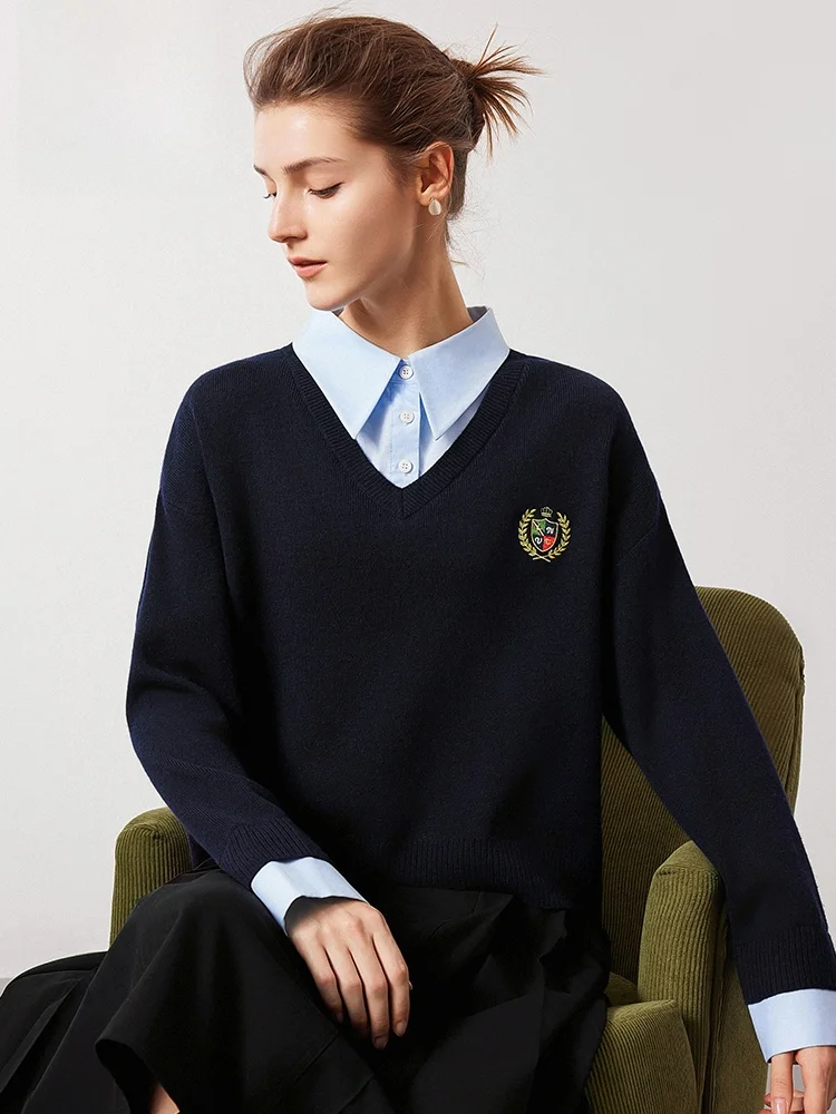 Navigare Ladies' Loose Fit ort Wool Sweater irt Collar Fake Two-Piece Sle Comfortable Soft Polyester Blend Knitted Top
Navigare Ladies' Loose Fit ort Wool Sweater irt Collar Fake Two-Piece Sle Comfortable Soft Polyester Blend Knitted Top