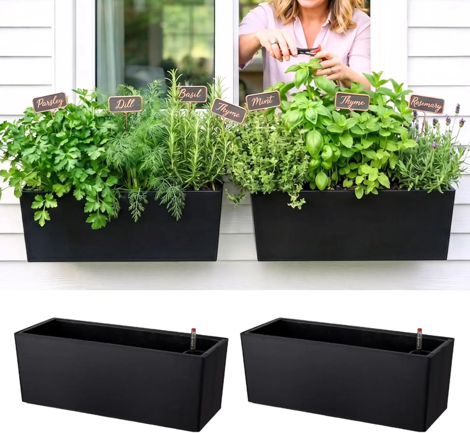 Self-Watering Wall Planters for Indoor & Outdoor, 20 Inch, 2 Pack, Black Rectangular Window Box with Brackets, Vertical Garden for Herbs, Flowers, and Vegetables
Self-Watering Wall Planters for Indoor & Outdoor, 20 Inch, 2 Pack, Black Rectangular Window Box with Brackets, Vertical Garden for Herbs, Flowers, and Vegetables