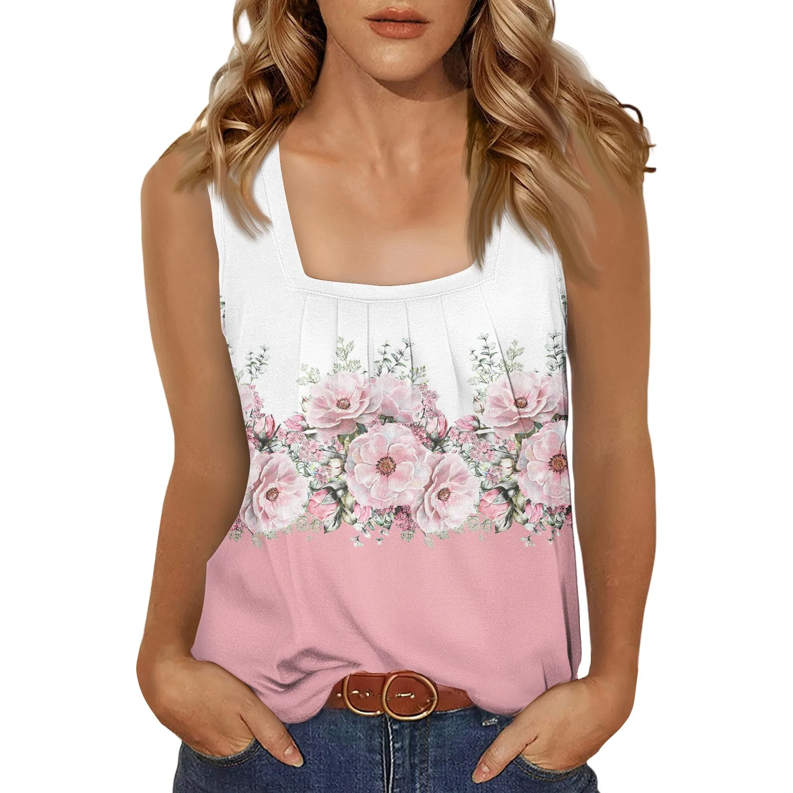 Summer Square Neck Tank Tops for Women Pleated Loose Fit Casual Sleeveless Tops Flowy Women's Fashion Temperament Elegant Tops
Summer Square Neck Tank Tops for Women Pleated Loose Fit Casual Sleeveless Tops Flowy Women's Fashion Temperament Elegant Tops