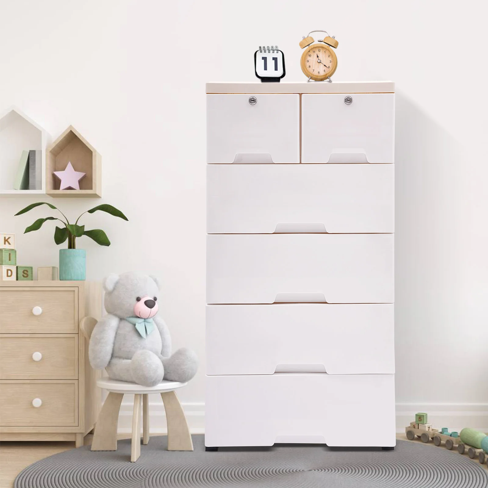 White Modern Rectangular Plastic Drawers Dresser Storage Cabinet 6 Drawers PP Injection Molding Floor Standing
White Modern Rectangular Plastic Drawers Dresser Storage Cabinet 6 Drawers PP Injection Molding Floor Standing