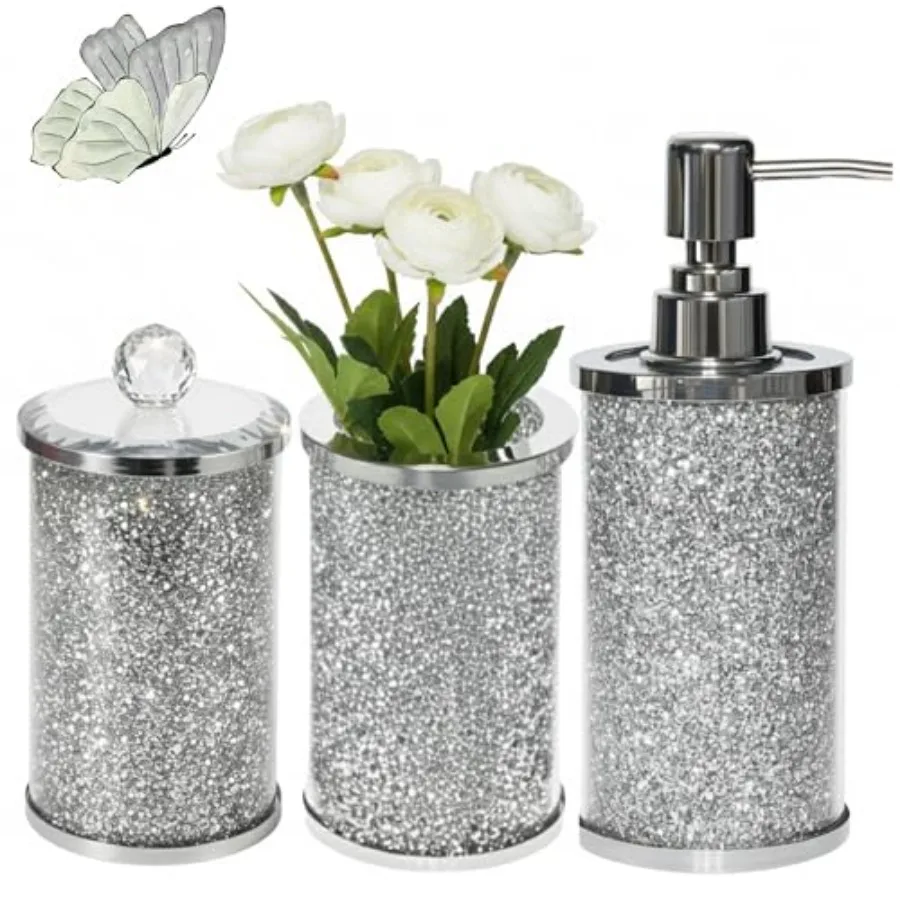 Glass Bathroom Accessories Set 3 Pcs Crystal Soap Dispenser and Toothbrush Holder Set with Tumbler Modern Bathroom Accessory Se
Glass Bathroom Accessories Set 3 Pcs Crystal Soap Dispenser and Toothbrush Holder Set with Tumbler Modern Bathroom Accessory Se