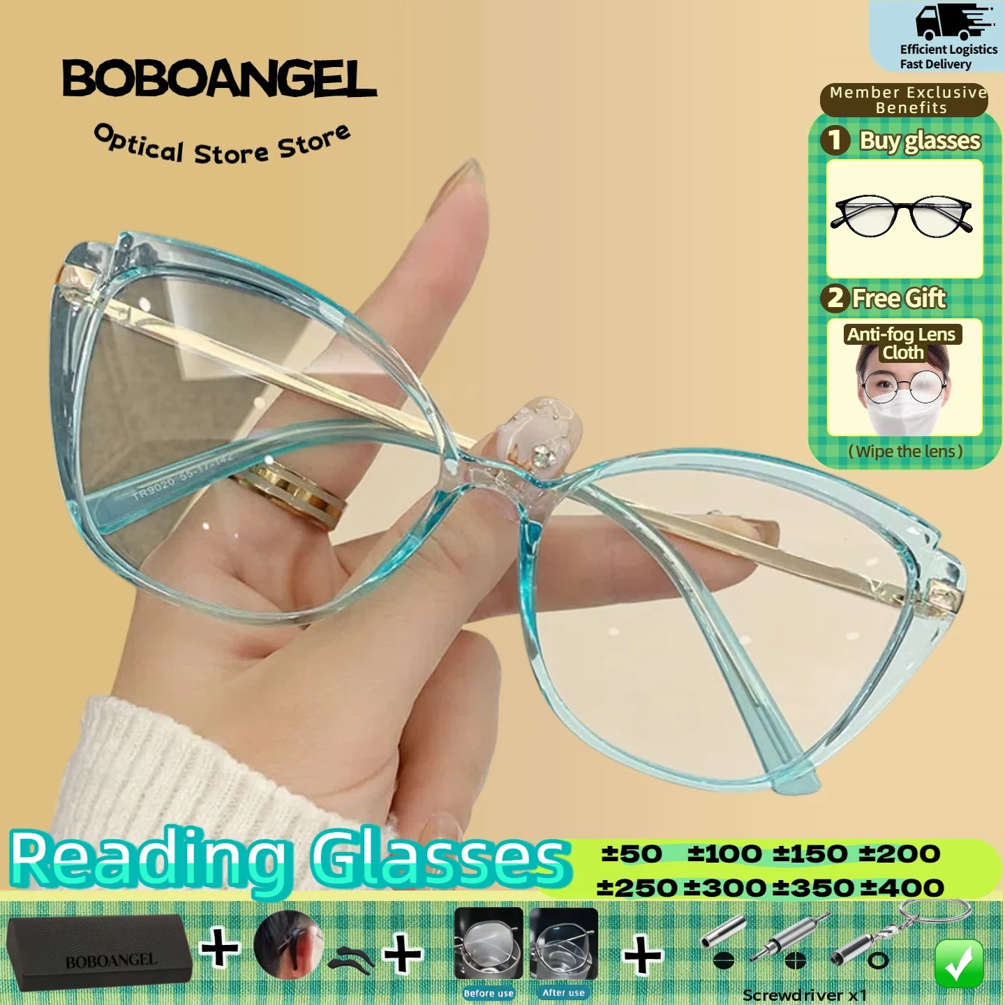 BOBOANGEL Anti Blue Light Myopia Optical Trendy Fashion Premium Women Cat Eye Progressive Reading Prescription Glasses
BOBOANGEL Anti Blue Light Myopia Optical Trendy Fashion Premium Women Cat Eye Progressive Reading Prescription Glasses