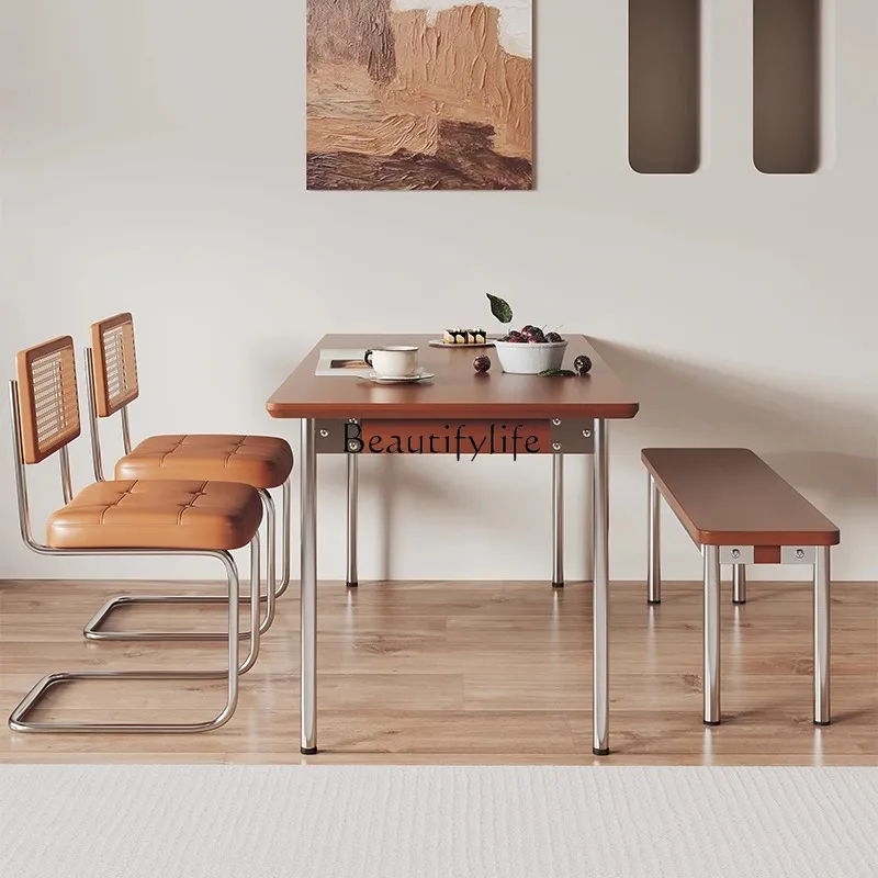 Medieval solid wood rock slab dining table Small apartment Modern simple stainless steel rectangular table
Medieval solid wood rock slab dining table Small apartment Modern simple stainless steel rectangular table