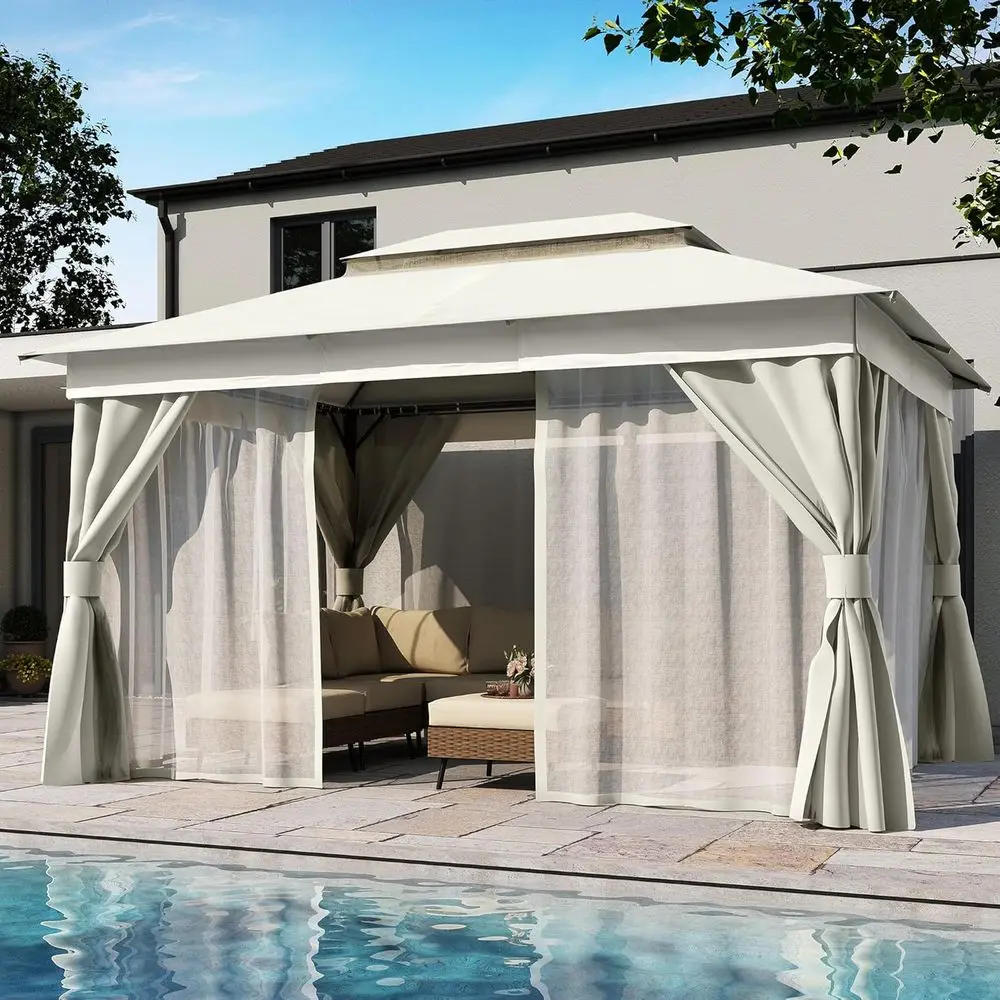 10'x13' Outdoor Heavy-Duty Gazebo with Double Roof, Mosquito Netting, Privacy Screen, Ideal for Parties and Garden Use
10'x13' Outdoor Heavy-Duty Gazebo with Double Roof, Mosquito Netting, Privacy Screen, Ideal for Parties and Garden Use