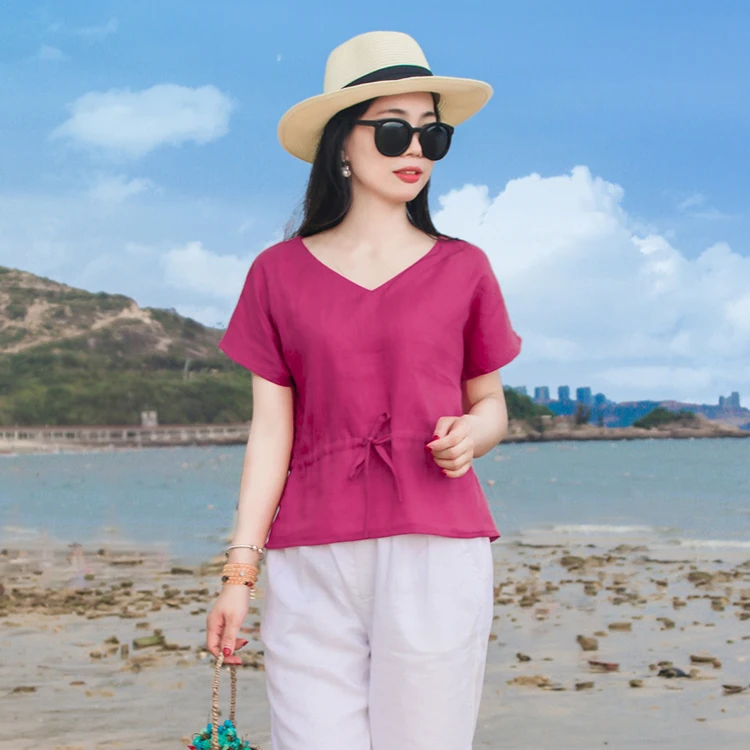 V-Ne ort Sve Women's Cotton Linen Base irt Purple Waist Dstring Top Original Design Summer Faion Slim Fit Butte...
V-Ne ort Sve Women's Cotton Linen Base irt Purple Waist Dstring Top Original Design Summer Faion Slim Fit Butte...