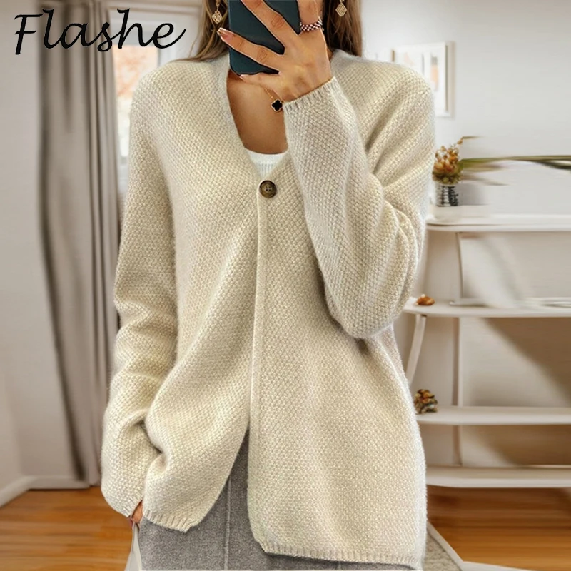 Autumn Winter Casual Knitted Women Cardigan Long Sleeve V Neck Solid Color Button Female Sweaters Elegant Lady Knitwear
Autumn Winter Casual Knitted Women Cardigan Long Sleeve V Neck Solid Color Button Female Sweaters Elegant Lady Knitwear