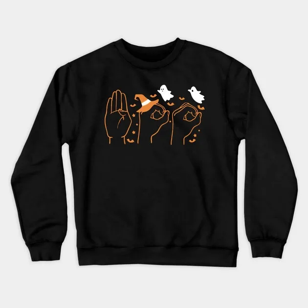 Autumn and Winter Style Halloween Sign Language Hands with Ghosts Printed Cotton Crew Neck Sweatshirt
Autumn and Winter Style Halloween Sign Language Hands with Ghosts Printed Cotton Crew Neck Sweatshirt