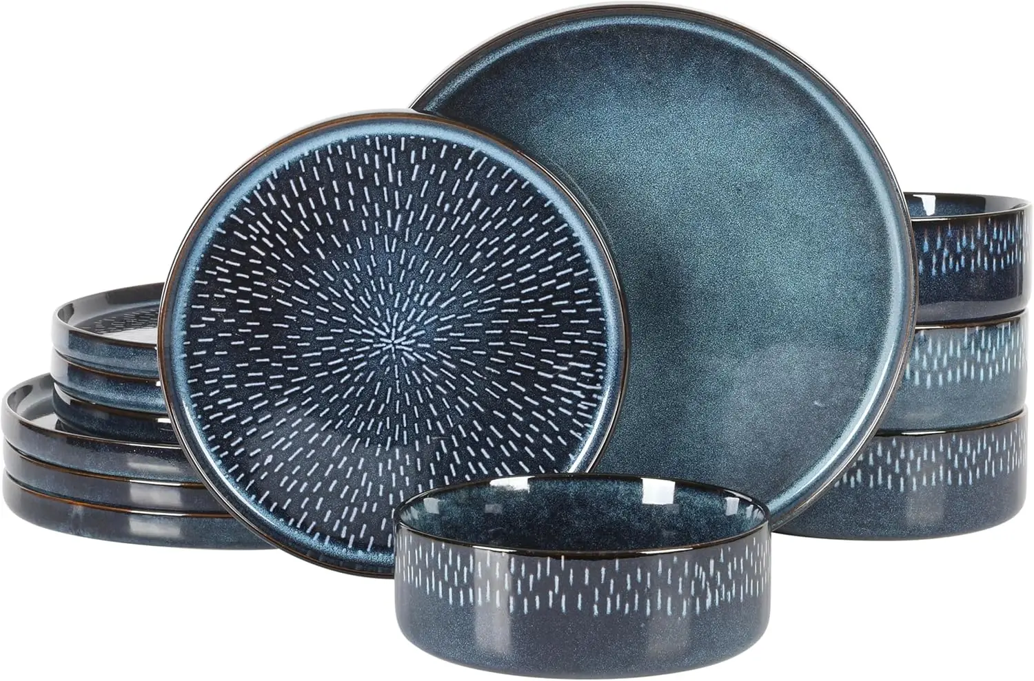 12-Piece Stoneware Dinnerware Set, Cobalt Blue Reactive Glaze Plates and Bowls
12-Piece Stoneware Dinnerware Set, Cobalt Blue Reactive Glaze Plates and Bowls