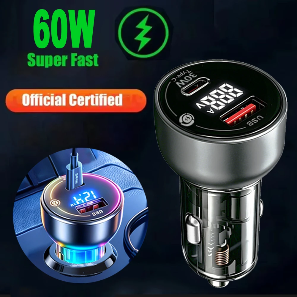 55W Car Charger Fast Charging 2 USB Ports Adapter For IPhone Samsung Xiaomi Quick Charging Chargers With Digital Display
55W Car Charger Fast Charging 2 USB Ports Adapter For IPhone Samsung Xiaomi Quick Charging Chargers With Digital Display