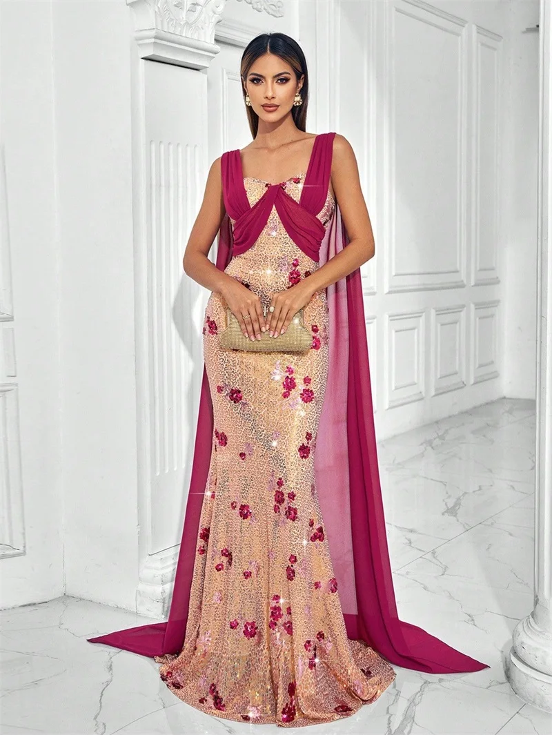 Shiny Sequins Prom Dress With Wrap Cape Sexy Sleeveless Long Sheath Party Gown Luxury Formal Wedding Guest Birthday Evening Robe
Shiny Sequins Prom Dress With Wrap Cape Sexy Sleeveless Long Sheath Party Gown Luxury Formal Wedding Guest Birthday Evening Robe