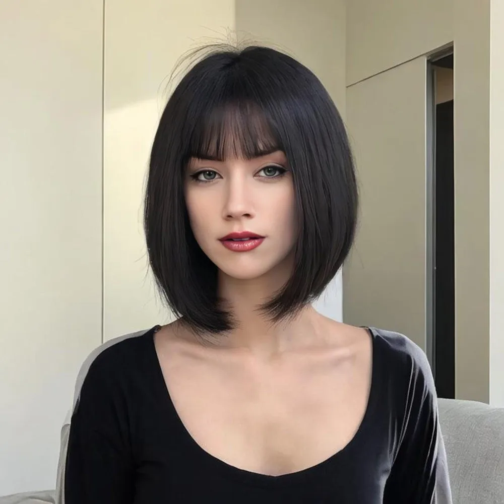 Natural Realistic Short Straight Synthetic Wigs Woman Fashionable Bangs BoBo Full Head Cover Wig Hair Accessories
Natural Realistic Short Straight Synthetic Wigs Woman Fashionable Bangs BoBo Full Head Cover Wig Hair Accessories