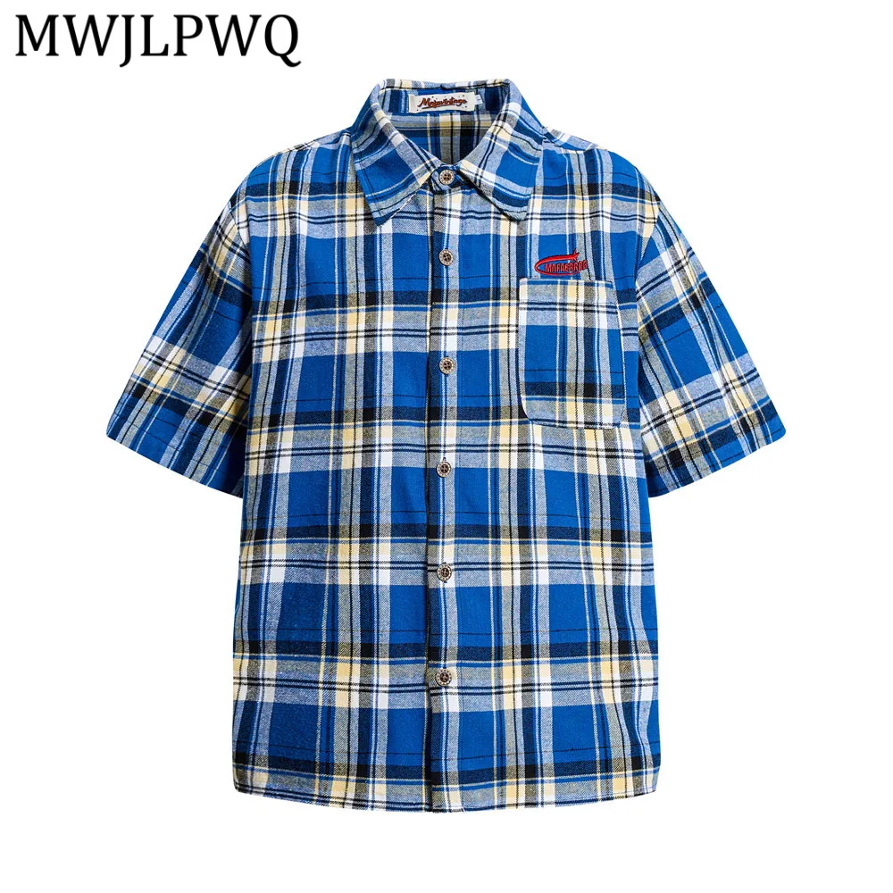 MWJLPWQ Blue Plaid Short Sleeve Shirt Men Turn-Down Collar Loose Casual American Vintage Summer Streetwear Daily Wear Tops 15431
MWJLPWQ Blue Plaid Short Sleeve Shirt Men Turn-Down Collar Loose Casual American Vintage Summer Streetwear Daily Wear Tops 15431