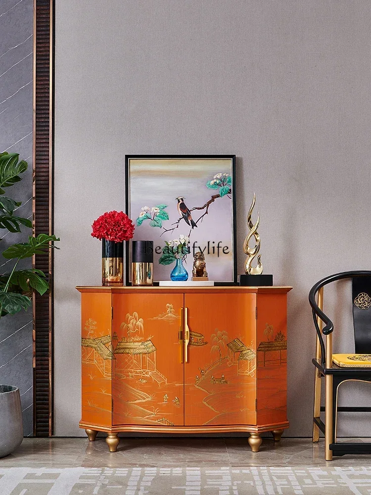 1*Retro High-End Entry Lux Solid Wood Dining Side Locker Chinese Style Hand Painted Golden Outline Entrance Cabinet 
1*Retro High-End Entry Lux Solid Wood Dining Side Locker Chinese Style Hand Painted Golden Outline Entrance Cabinet