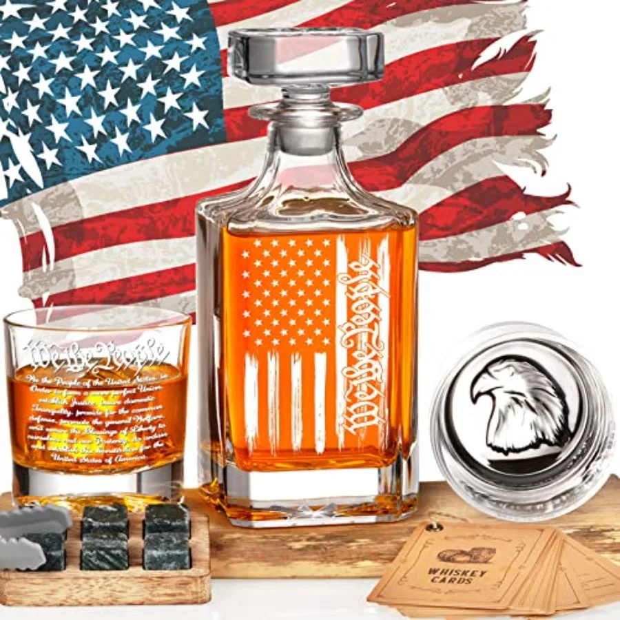 Whiskey Decanter Engraved We The People American Flag, 750ml Whiskey Decanter Set with 2 Glasses, Fathers Day Patriotic Birthda
Whiskey Decanter Engraved We The People American Flag, 750ml Whiskey Decanter Set with 2 Glasses, Fathers Day Patriotic Birthda