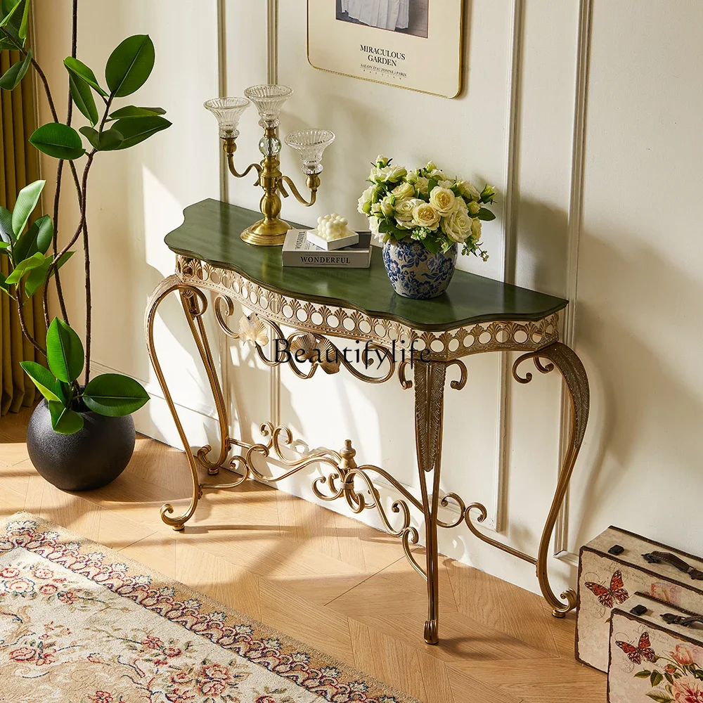 yj21 American retro entrance table semi-round entrance table metal storage table
yj21 American retro entrance table semi-round entrance table metal storage table