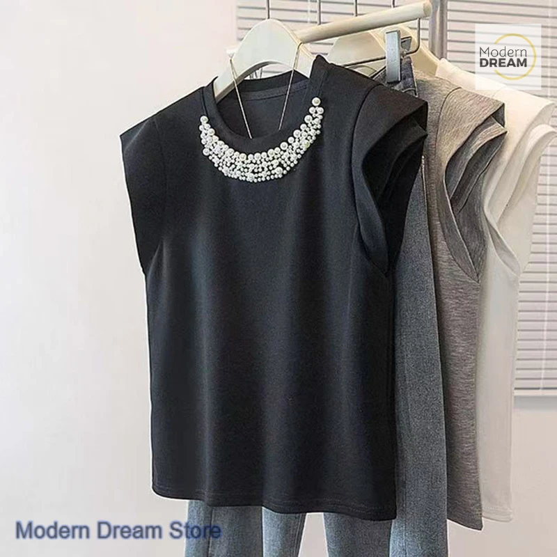 Korean version of large-size beaded blouse heavy industry advanced flying sleeve shirt T-shirt female summer new gray vest
Korean version of large-size beaded blouse heavy industry advanced flying sleeve shirt T-shirt female summer new gray vest