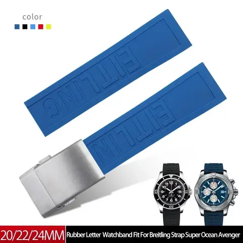 20mm 22mm 24mm Top Rubber Letter Bracelet Watchband Fit For Breitling Strap Super Ocean Avenger Blackbird Wristband Fold Buckle